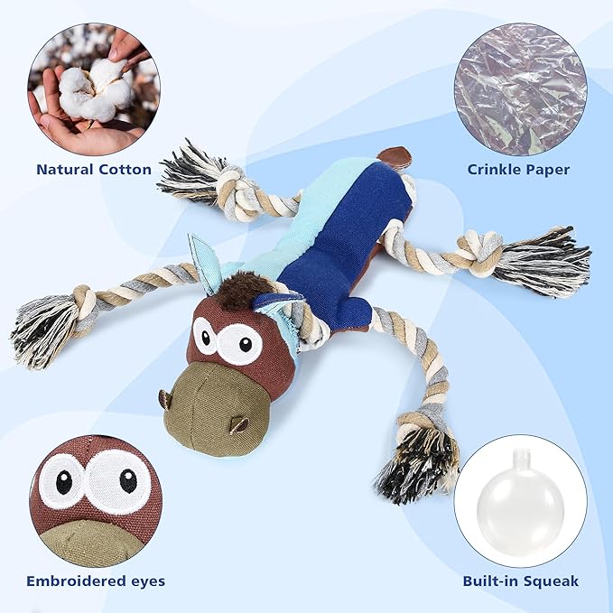 IOKHEIRA Dog Toys for Aggressive Chewers,Tough Indestructible Dog Toys,Squeaky Toys for Large Dogs,Durable Chew Toys-Donkey, Navy Blue