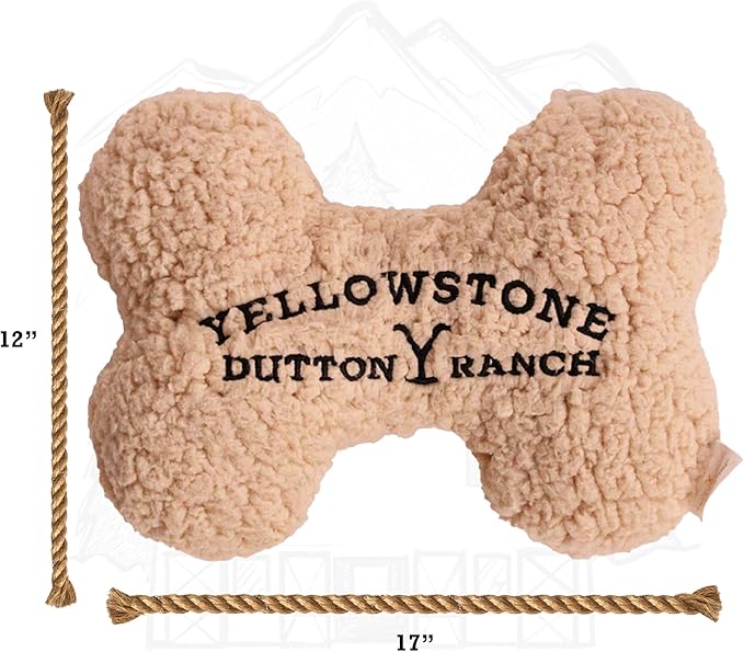 design LAB, Inc. Official Yellowstone Merchandise | Large Plush Bone Shaped Toy for Dogs | Soft, Squeaky Toys from Dutton Ranch