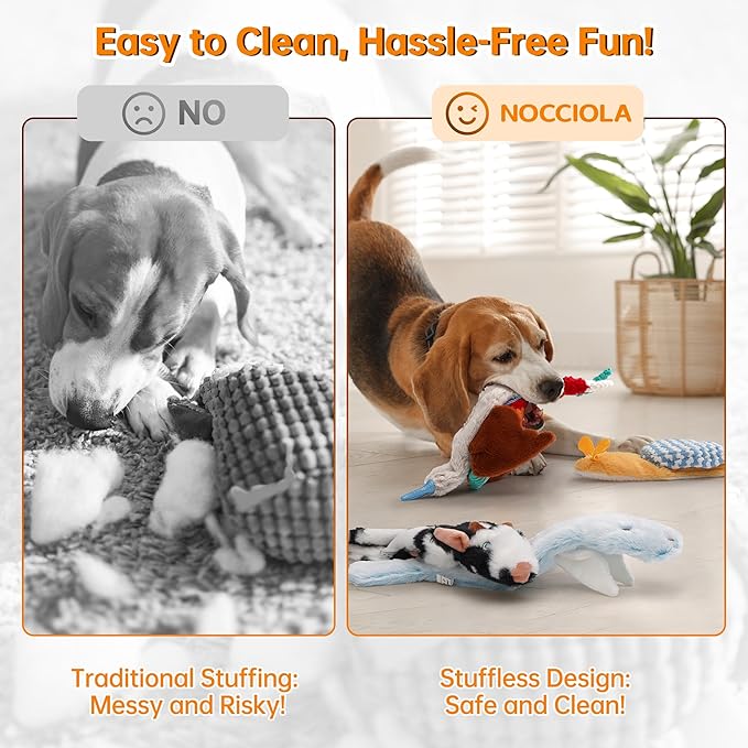 Nocciola Dog Toys 5-Pack, Stuffing-Free Squeaky Crinkle Plush Toys for Small Medium Large Dogs, Inspired by Rare Land, Sea & Air Animals, Durable Chew Toys for Boredom & Anxiety Relief