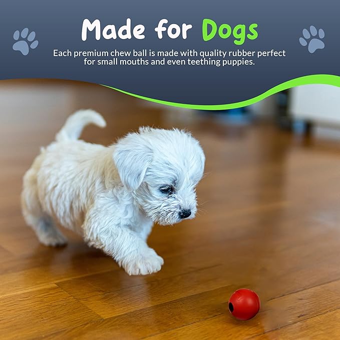 Balls for Aggressive Chewers - Small Dogs and Puppies - 1.5 Inch - 4 Pack - Indestructible Rubber Dog Chew Toys Bulk for Miniature Toy Breeds