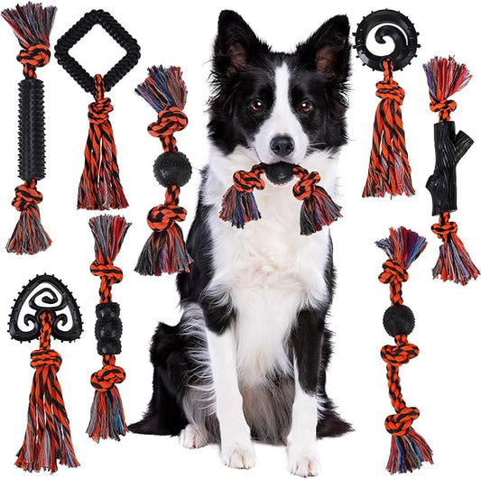 BINGPET Cotton Rope Toys 8 Pack - Interactive Dog Toys for Small Medium Dogs, Puppy Chew Toys, Teething, Tug of War, Training
