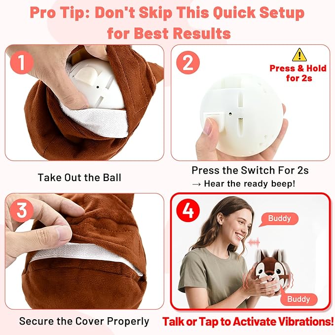 Interactive Dog Toys - Auto Bounce, Move & Vibrate with Sound, Talking Squirrel Puppy Toy for Small Medium Large Dogs, Rechargeable Durable Toy for Anxiety Relief, Boredom & Indoor Play