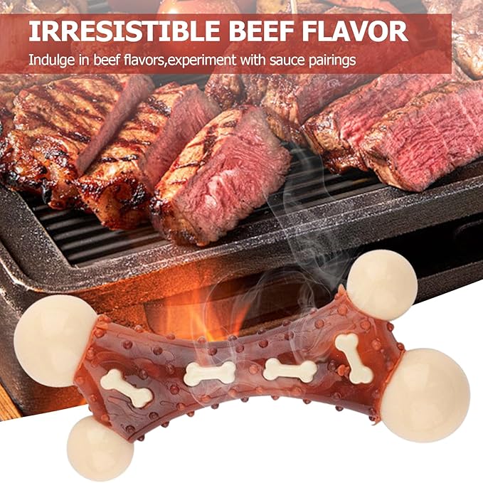Durable Dog Chew Toy for Aggressive Chewers - Tough Nylon Bone for Medium & Large Dogs, Long-Lasting Indestructible Dog Toy with Real Beef Flavor, Reduces Anxiety & Promotes Dental Health (B)