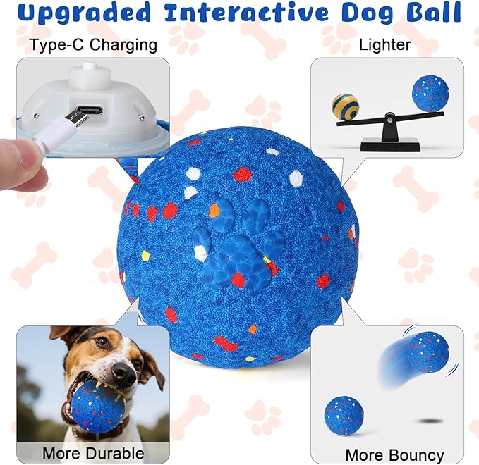 BABORUI Interactive Dog Toys Ball, Automatic E-TPU Tough Dog Toys for Aggressive Chewers, Rechargeable Indestructible Dogs Ball for Small/Medium/Large Dogs Indoor/Outdoor to Keep Them Busy
