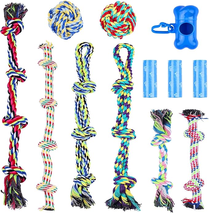 12pc Heavy Duty Dog Rope Toys Tough Tug of War Dog Toys, 100% Cotton Tug Toy for Boredom for Large/Medium/Small Dogs for Chewing, Playing, Teething, Teeth Cleaning, Tossing and Catching.
