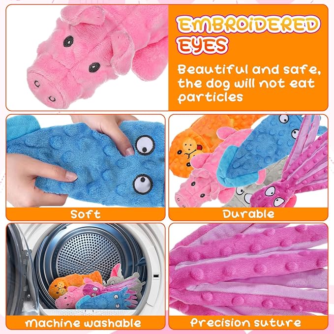 Sratte 10 Pcs Soft Dog Squeaky Toys No Stuffing Crinkle Dog Toy for Aggressive Chewers Durable Plush Teething Puppy Squeak Animals Chew for Small Medium Large Pets, 10 Styles(Assorted Style)