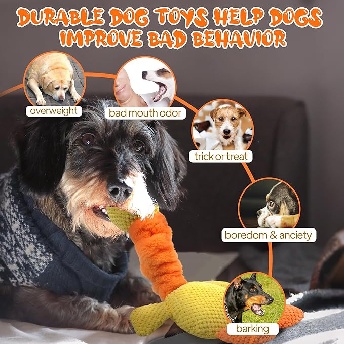 TwoEar Duck Dog Toy Dog Squeaky Toys with Crinkle Paper, Interactive Dog Toys to Keep Them Busy, Stuffed Pet Toys for Dogs, Tug of War Dog Toy for Puppies, Small, Medium, and Large Dogs