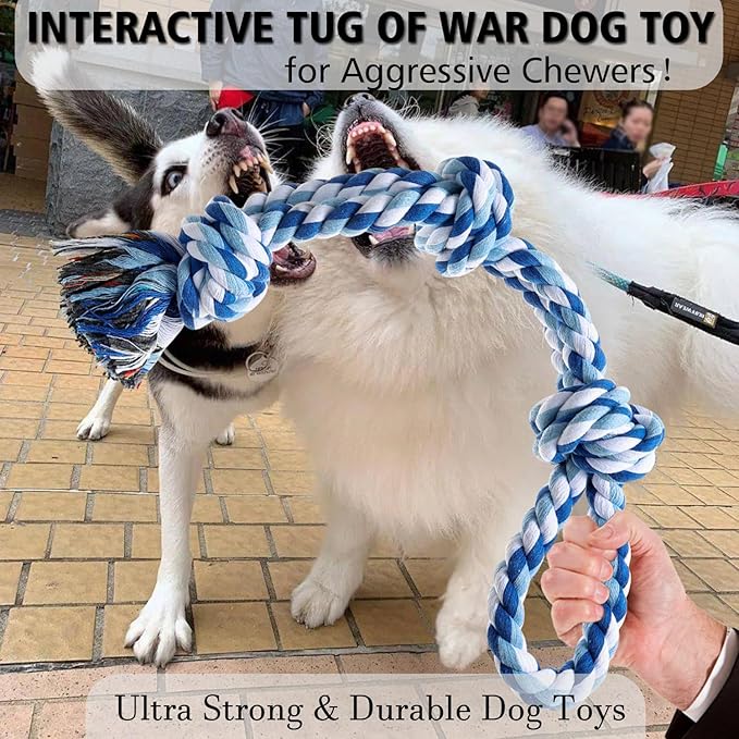 Dog Rope Toy, 2 Pcs Indestructible Dogs Toys, Dog Chew Toys for Aggressive Chewers, Tough Puppy Teething Chew Toys for Boredom, Dental Cleaning Tug of War Dog Toy, Great for Small to Large Breed