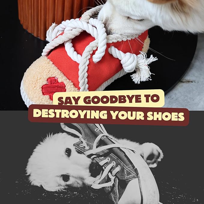 2 Pack No Stuffing Squeaky Dog Toys for Small, Medium and Large Dogs - Interactive Tug of War Puppy Chew Snuffle Toy, Dog Birthday for Dog Presents - Shoe