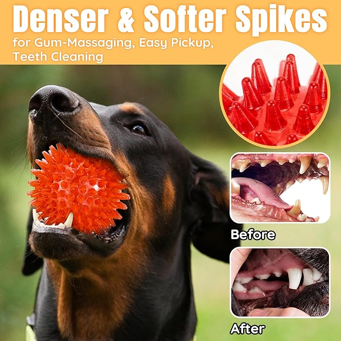 6-Pack 3.5” Squeaky Dog Balls, Durable Soft Spiky Chew Rubber Fetch Toy Balls for Large Medium Aggressive Chewers Teeth Cleaning Chewing Playing Training & Boredom Buster Indoors Outdoors