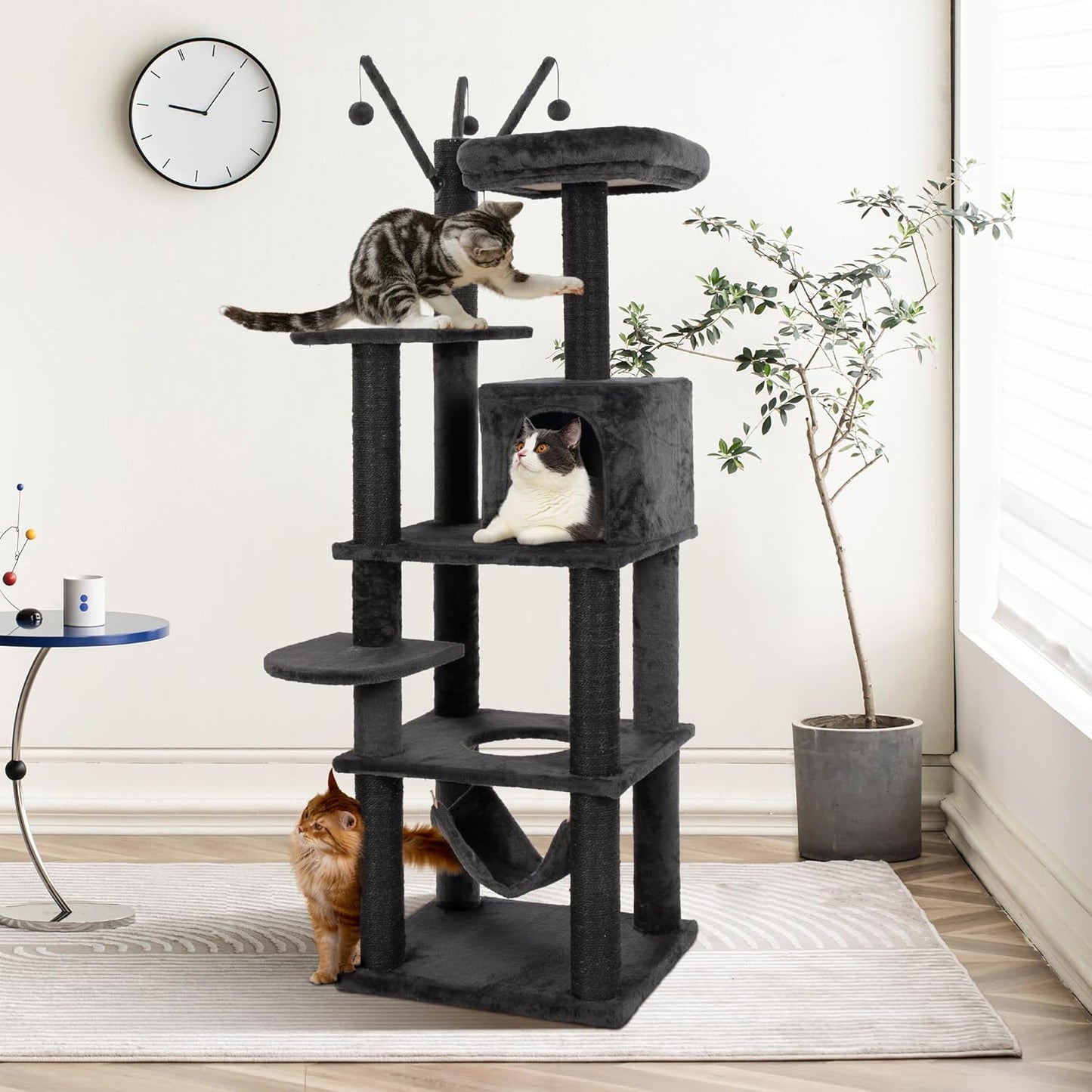 KAMABOKO Cat Tree, 73.6" H Tall Climbing Modern Indoor Play Tower for Large Cats and Kittens, Cats House with Cat Cave Condo, Cat Tree Hammock, Multi-Level Cat Activity Tree, and Cute Scratching Posts