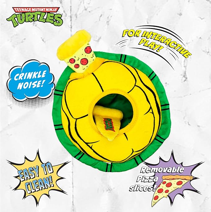 design LAB, Inc. Teenage Mutant Ninja Turtle Official Merchandise | TMNT Toys | Nesting Plush Dog Toy | Turtle Shell with Pepperoni Pup Pizza| Great for Interactive Play