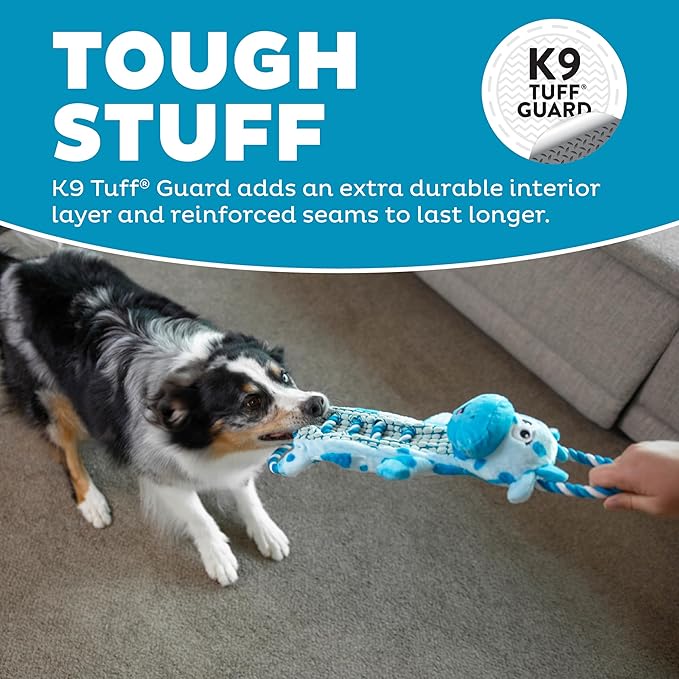 Outward Hound Ropiez Rope Interactive Dog Tug Toy for Tugging Squeaky Fun, 20.5 Inch Cow, Blue, Medium