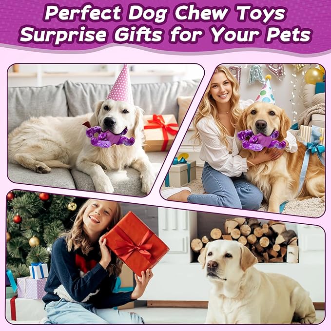 Dog Toys for Aggressive Chewers, Indestructible Chew Toys for Medium Large Breeds(20-80lb), Durable Squeaky Tough Dog Toy to Keep Them Busy (Purple)