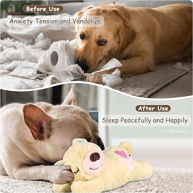 Puppy Toys with Heartbeat, Puppy Sleep Aid Toy, Small Dog Training Doll for Separation Anxiety Relief, Pets Plush Toys for Dogs Cats (Bear)