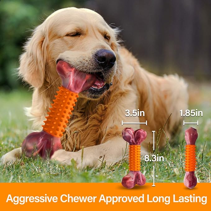 Apasiri Dog Toys for Aggressive Chewers Peanut Butter Flavored, 8" Tough Dog Chew Bone, Durable Nylon & Rubber Chew Toy, Dog Bone Toy for Large Medium Breed 20-80lbs