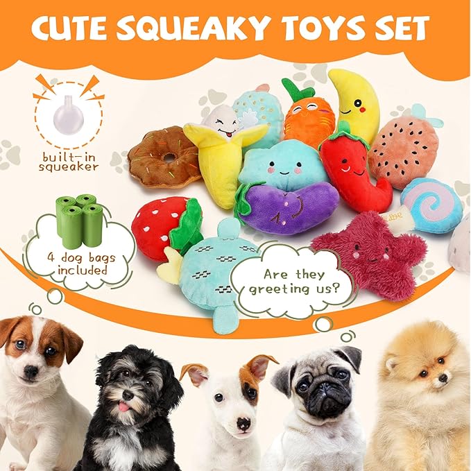 Charming Chorus 20-Pack Squeaky Toys Set - 4 Bags, Plush Puppy Toys With Cute Characters for Small Dogs, Interactive Squeak Toys for Fun & Teeth Cleaning