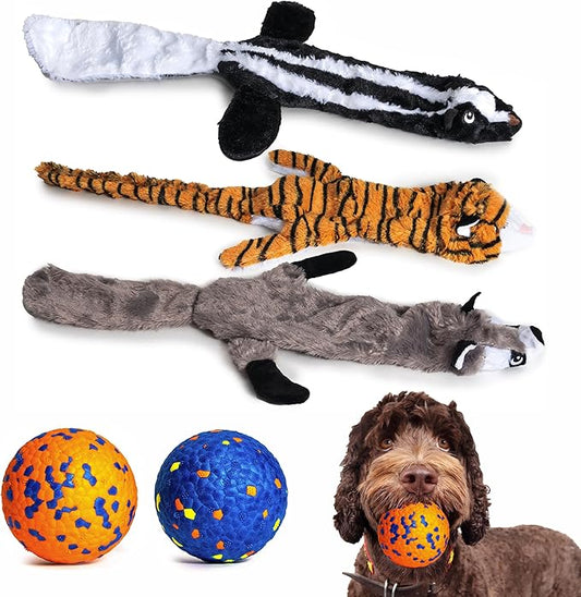 Dog Balls, Bouncy Tennis Balls for Dogs, Fetch Ball, No Stuffing Plush Toys, 5 Pack Dog Squeaky Toys for Small, Medium, Large Dogs