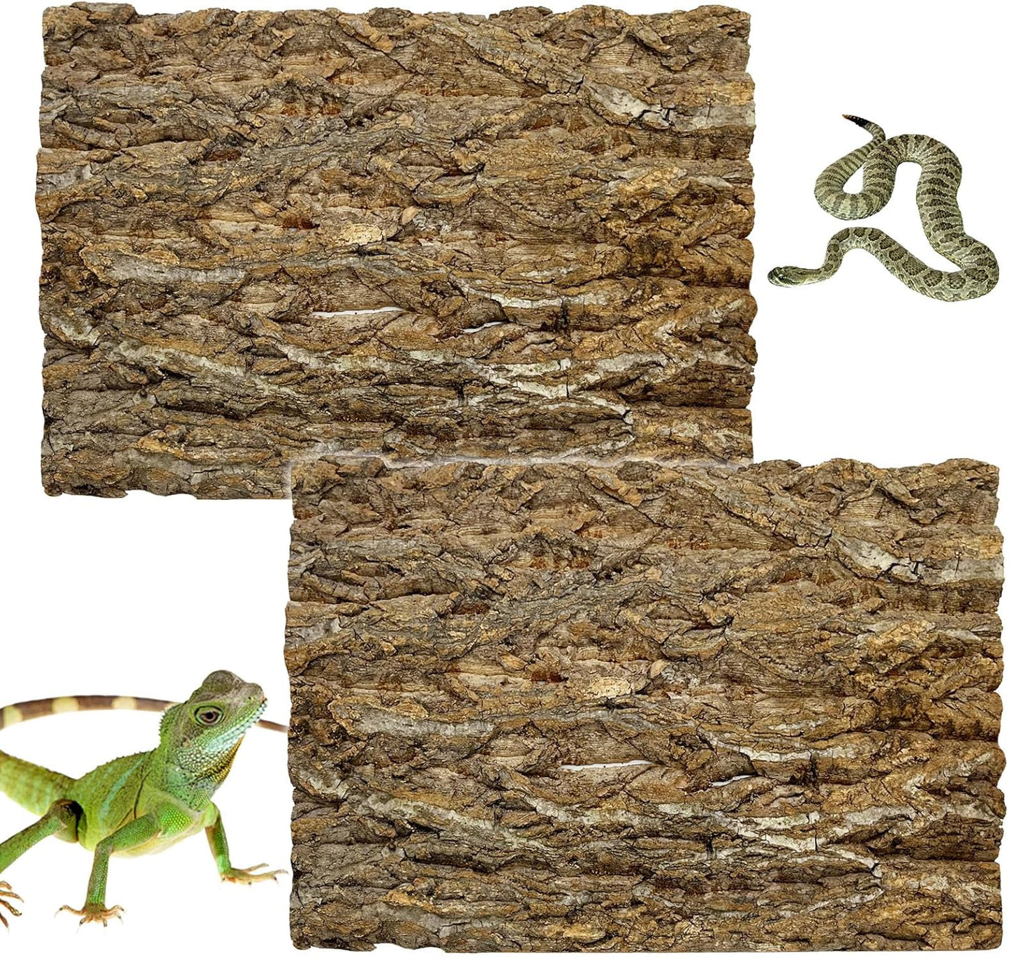 kathson 2PCS 15.7"L x 11.8"W Cork Tile Background Bark Reptile Tank Background Terrarium Backdrop Wall Decor Natural Reptile Climbing Mat for Spider Gecko Lizard Chameleon Bearded Dragon Turtle Snake