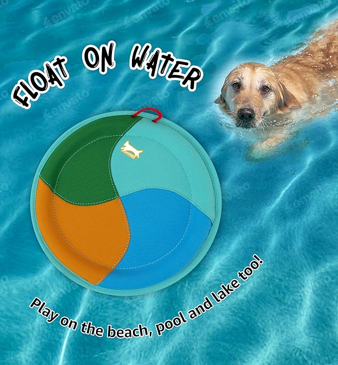 Dog Flying Disc Dog Flyer Toy for Fetch, Durable Nylon 9.5" Diameter with Soft and Thick Edges, Gentle on Teeth & Gums, Lightweight & Water Floating, Outdoor Play for All Breeds (A-Blue/Orange)