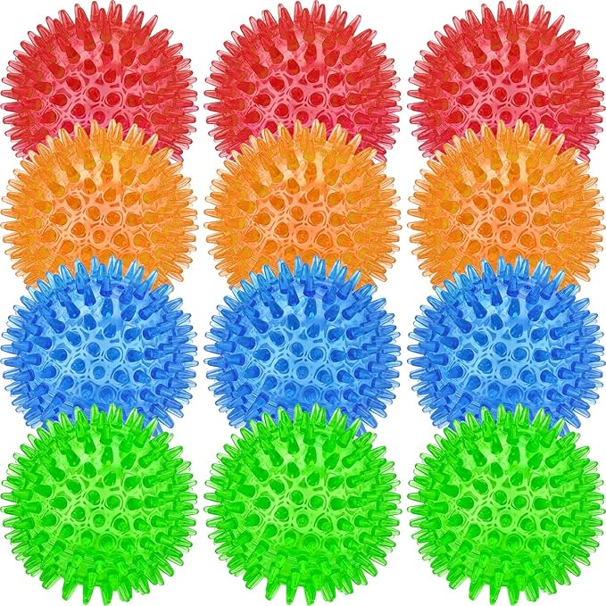 Beieverluck 12 Pack 3.5 Inch Squeaky Dog Toy Balls Spikey Dog Balls Large Dog Chew Toys for Medium Large and Small Dogs for Aggressive Chewers,4 Colors