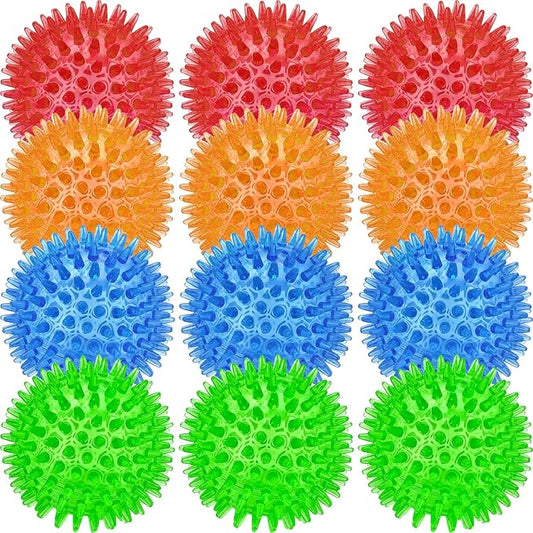 Beieverluck 12 Pack 3.5 Inch Squeaky Dog Toy Balls Spikey Dog Balls Large Dog Chew Toys for Medium Large and Small Dogs for Aggressive Chewers,4 Colors