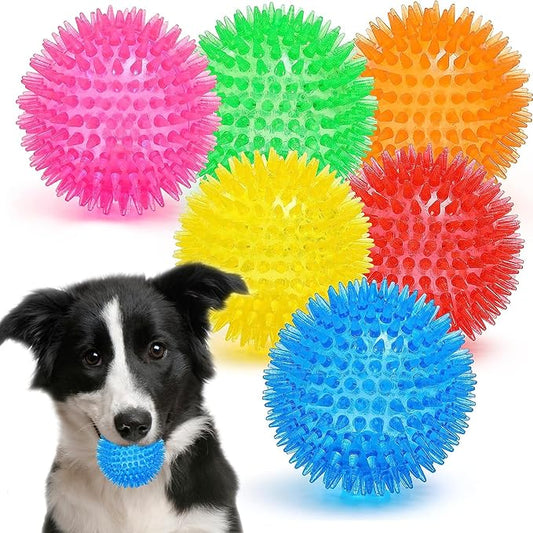 3.5” Squeaky Dog Toy Balls (6 Colors) Dog Toys Spikey Dogs Ball for Aggressive Chewers Heavy Duty Teething Large Medium Durable Dogs Balls