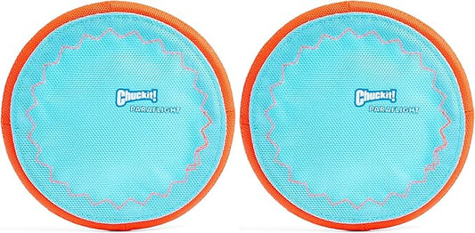 Chuckit! Paraflight Flying Disc Dog Toy - Water Floating Flyer - Durable Nylon Construction with Soft Rubber Edges - for Small and Medium Dogs - Size Small - 6.75" L x 6.75" W - Pack of 2