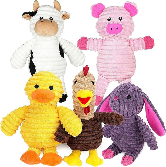 Prime Pets Dog Toys, 5 Pack, Plush Dog Squeaky Toys, Assortment Value Bundle Animal Pet Toy for Small Medium Large Dogs, Stuffed Puppy Chew Toy