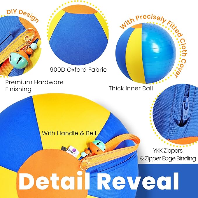 18 Inch Jingle Herding Ball for Dogs & Puppies with Bell, Dog Play Toy, Audible Herding Ball for Cattle Dog, Australian Shepherd, Thickened Oxford Cover, Pump, Patch Repair Kit
