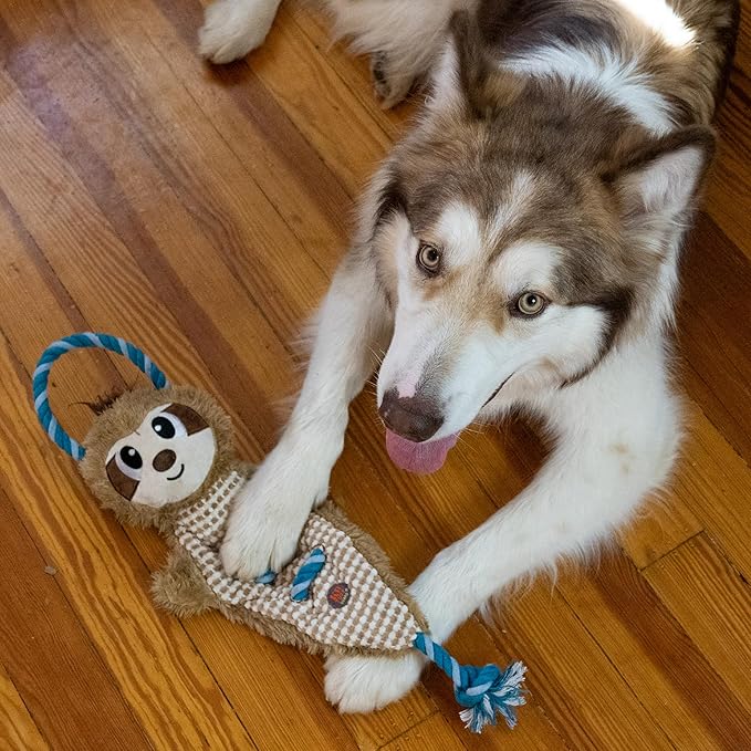 Outward Hound Ropiez Rope Interactive Dog Tug Toy for Tugging Squeaky Fun, 23.6 Inch Sloth, Brown, Large