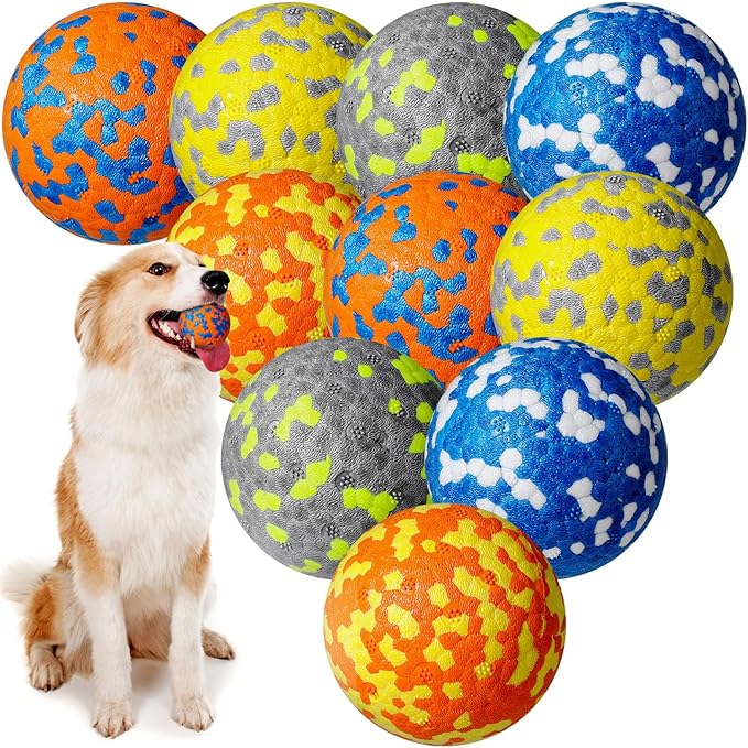 Leyndo 10 Pack Dog Balls for Aggressive Chewers 2.5" Interactive Dog Tennis Ball Durable Teething Chew Toys Lightweight Floating Bouncy Balls for Fetch Game Large Medium Small Canine Puppies