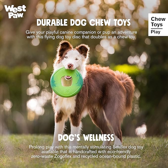 WEST PAW Seaflex Sailz Dog Toy Flying Disc - Machine Washable Eco-Friendly Zogoflex Toys for Moderate Chewers - Perfect for Fetch, Gnawing, Catch, Pet Training - Surf