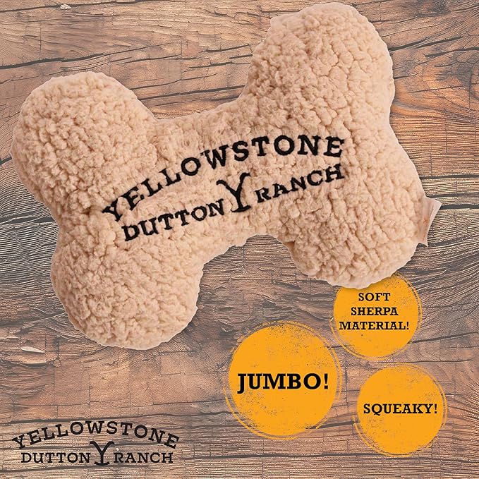 design LAB, Inc. Official Yellowstone Merchandise | Large Plush Bone Shaped Toy for Dogs | Soft, Squeaky Toys from Dutton Ranch
