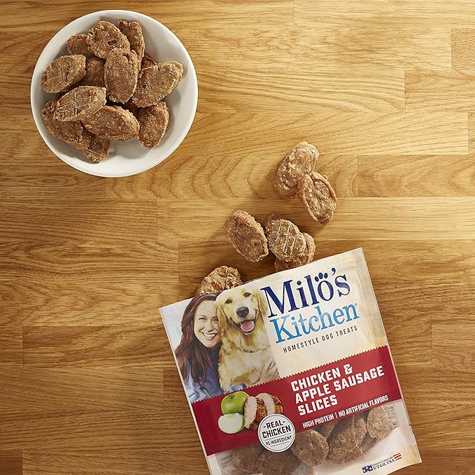 Milo's Kitchen Homestyle Dog Treats, Chicken & Apple Sausage Slices, 10 Ounce (Pack of 5), High Protein, No Artificial Flavors