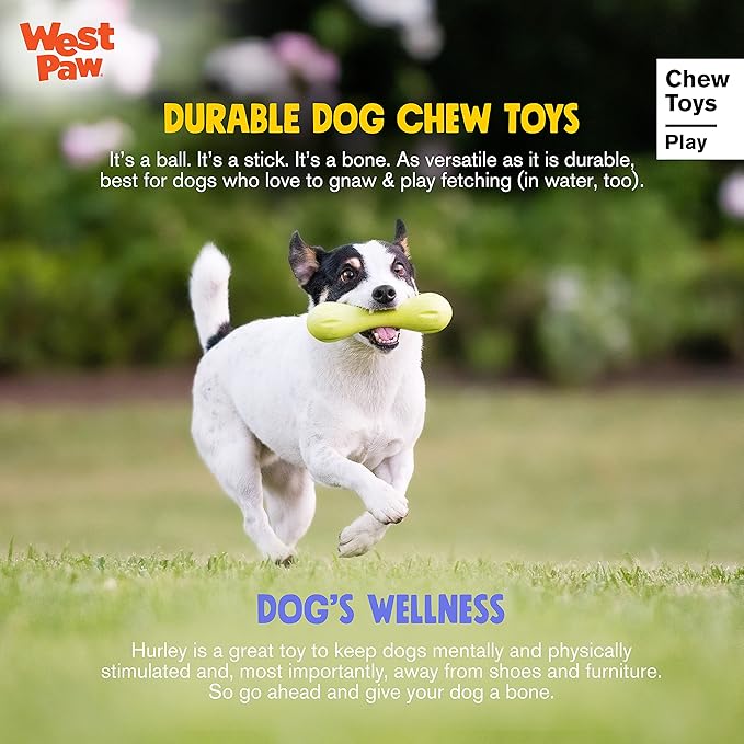 WEST PAW Zogoflex Hurley Dog Bone Chew Toy – Floatable Pet Toys for Aggressive Chewers, Catch, Fetch – Bright-Colored Bones for Dogs – Recyclable, Dishwasher-Safe, Non-Toxic, Small 6", Ruby Red