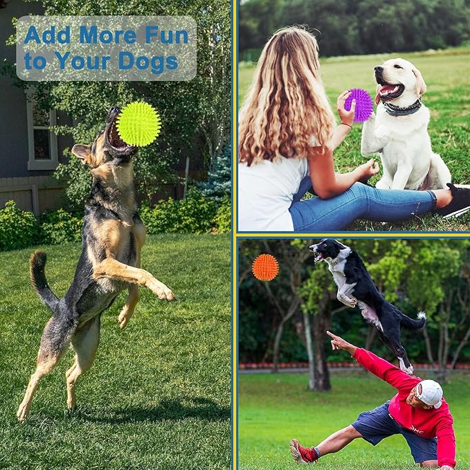 Beieverluck 6 Pack 4.5 Inch Squeaky Dog Toy Balls Spikey Dog Balls Large Dog Chew Toys for Medium Large and Small Dogs for Aggressive Chewers,6 Colors
