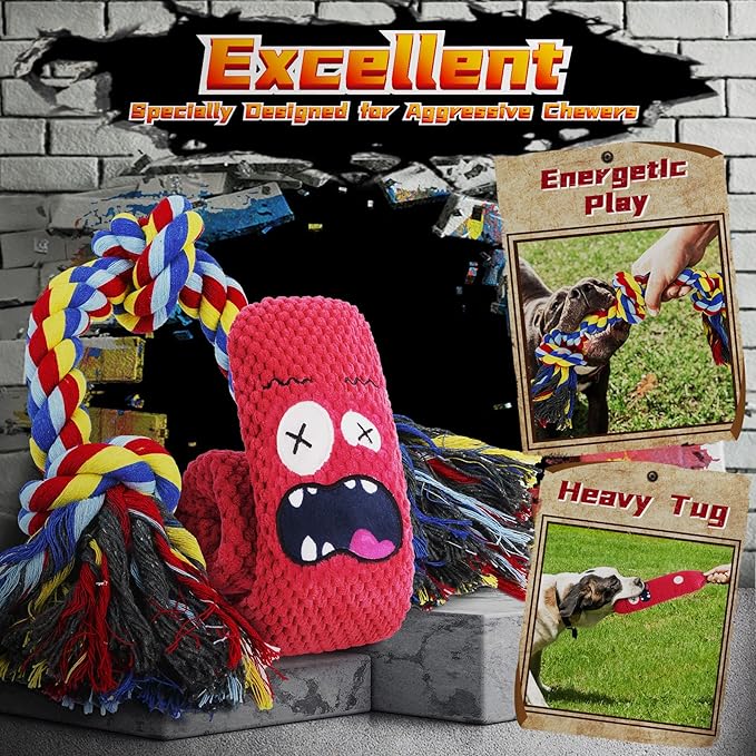 Heavy Duty Various Dog Chew Toys for Aggressive Chewers, 9 Pack Indestructible Large Dog Toys Include Tug Chew & Rope Toy, Squeaky Toys for Medium Large Breed Dogs (for Super Chewers)