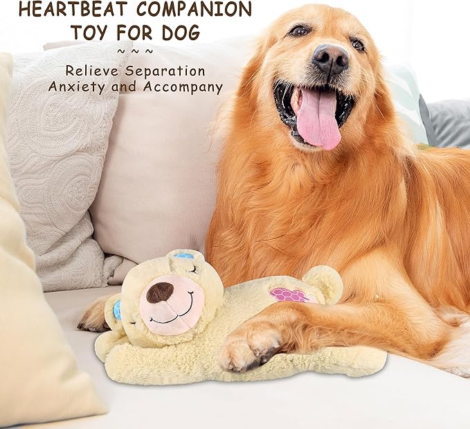 Puppy Toys with Heartbeat, Puppy Sleep Aid Toy, Small Dog Training Doll for Separation Anxiety Relief, Pets Plush Toys for Dogs Cats (Bear)