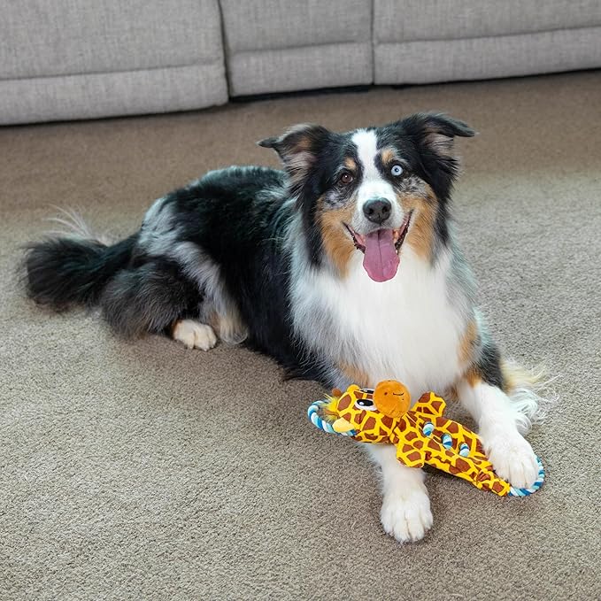 Outward Hound Ropiez Rope Interactive Dog Tug Toy for Tugging Squeaky Fun, 15.4 Inch Giraffe, Yellow, Small