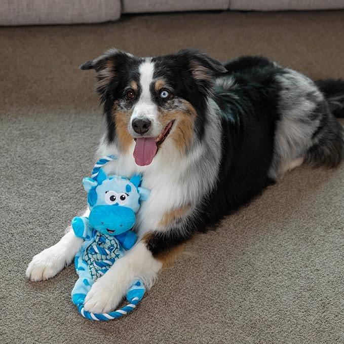 Outward Hound Ropiez Rope Interactive Dog Tug Toy for Tugging Squeaky Fun, 20.5 Inch Cow, Blue, Medium