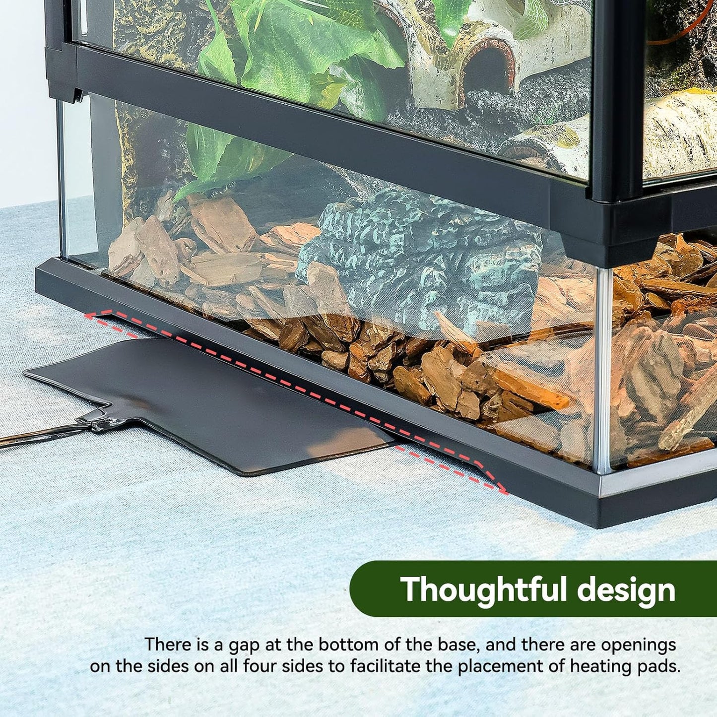 18x12x12 12 Gallon Glass Reptile Tank Front Opening Terrarium Suitable for Leopard Geckos, Snakes Tree Frogs Chameleons Watertight Base, Ventilated Metal Mesh Top, Pre-Drilled Cable Holes