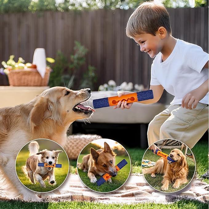 Stick Interactive Dog Toy 9” in Outdoor Dog Toy for Aggressive Chewers Tough Natural Rubber Chew Toys (Blue&Orange)