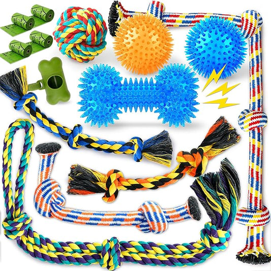 Zeaxuie Luxury Tough Dogs Toys for 5-50lbs Dogs -14 Pack Valued Dog Toys for Small,Medium Breed & Large Breed with Interactive Rope Toys,Squeaky Chew Toys for Teething