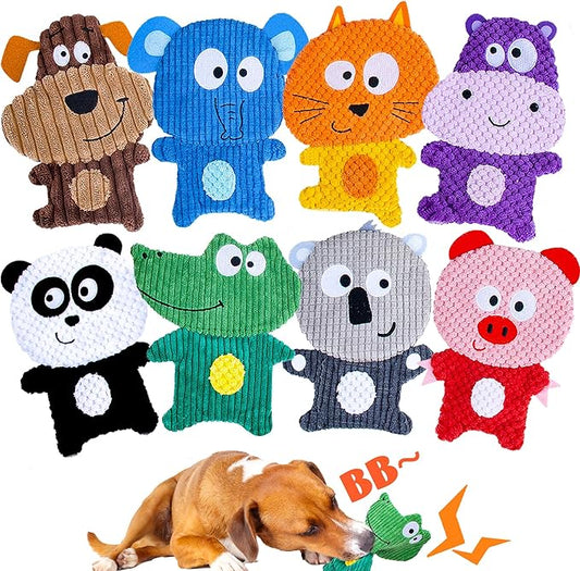No Stuffing Dog Squeaky Toys, 8 Pack Cute Animal Durable Plush Interactive Teething Chew Toys, Pet Entertaining Toy for Puppy & Small Medium Breeds