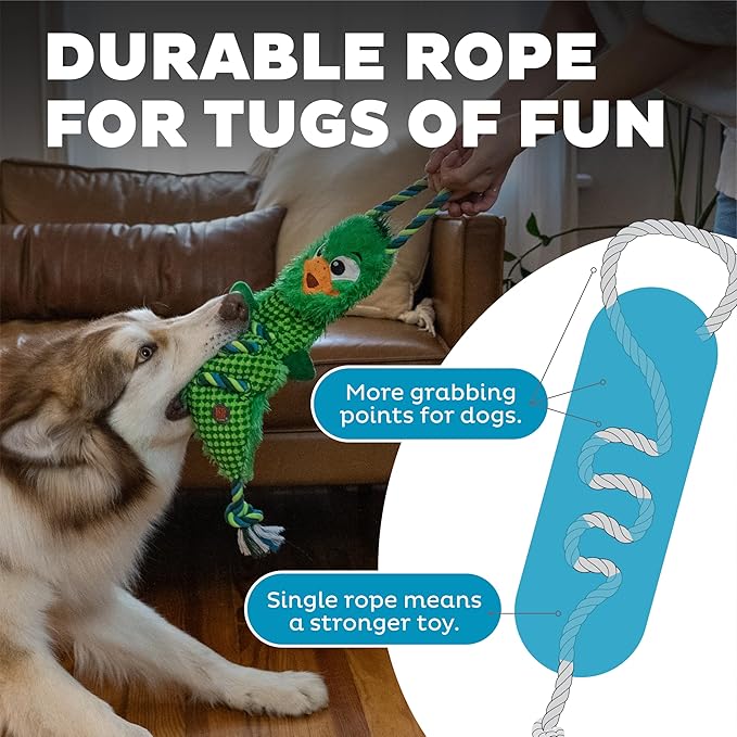 Outward Hound Ropiez Rope Interactive Dog Tug Toy for Tugging Squeaky Fun, 23.6 Inch Mallard, Green, Large