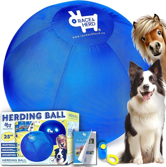 Race&Herd 25" Original XXL Herding Ball for Dogs - Giant Herding Dog Ball Australian Shepherds, Herding Toys, Dog Training Toy for Medium Breeds, Dog Toy for Outdoor Play (for Medium Dogs, Blue)