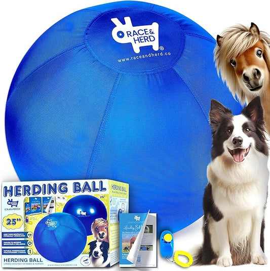 Race&Herd 25" Original XXL Herding Ball for Dogs - Giant Herding Dog Ball Australian Shepherds, Herding Toys, Dog Training Toy for Medium Breeds, Dog Toy for Outdoor Play (for Medium Dogs, Blue)