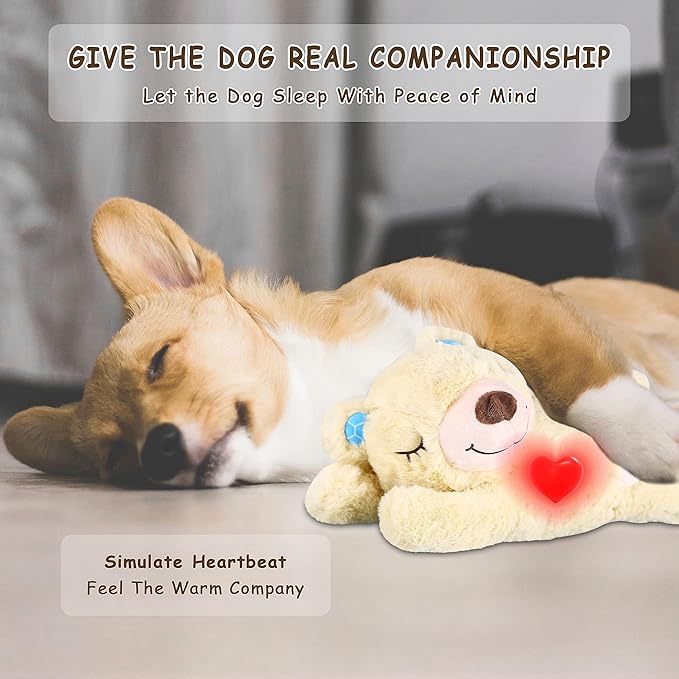 Puppy Toys with Heartbeat, Puppy Sleep Aid Toy, Small Dog Training Doll for Separation Anxiety Relief, Pets Plush Toys for Dogs Cats (Bear)
