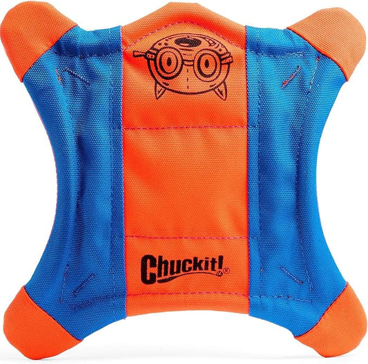 Chuckit! Flying Squirrel Fetch Dog Toy - Water Floating Flyer - Soft and Durable Polyester Canvas Construction - For Small Dogs - Size Small - 8.25-inch Diameter - Pack of 1 - Orange and Blue